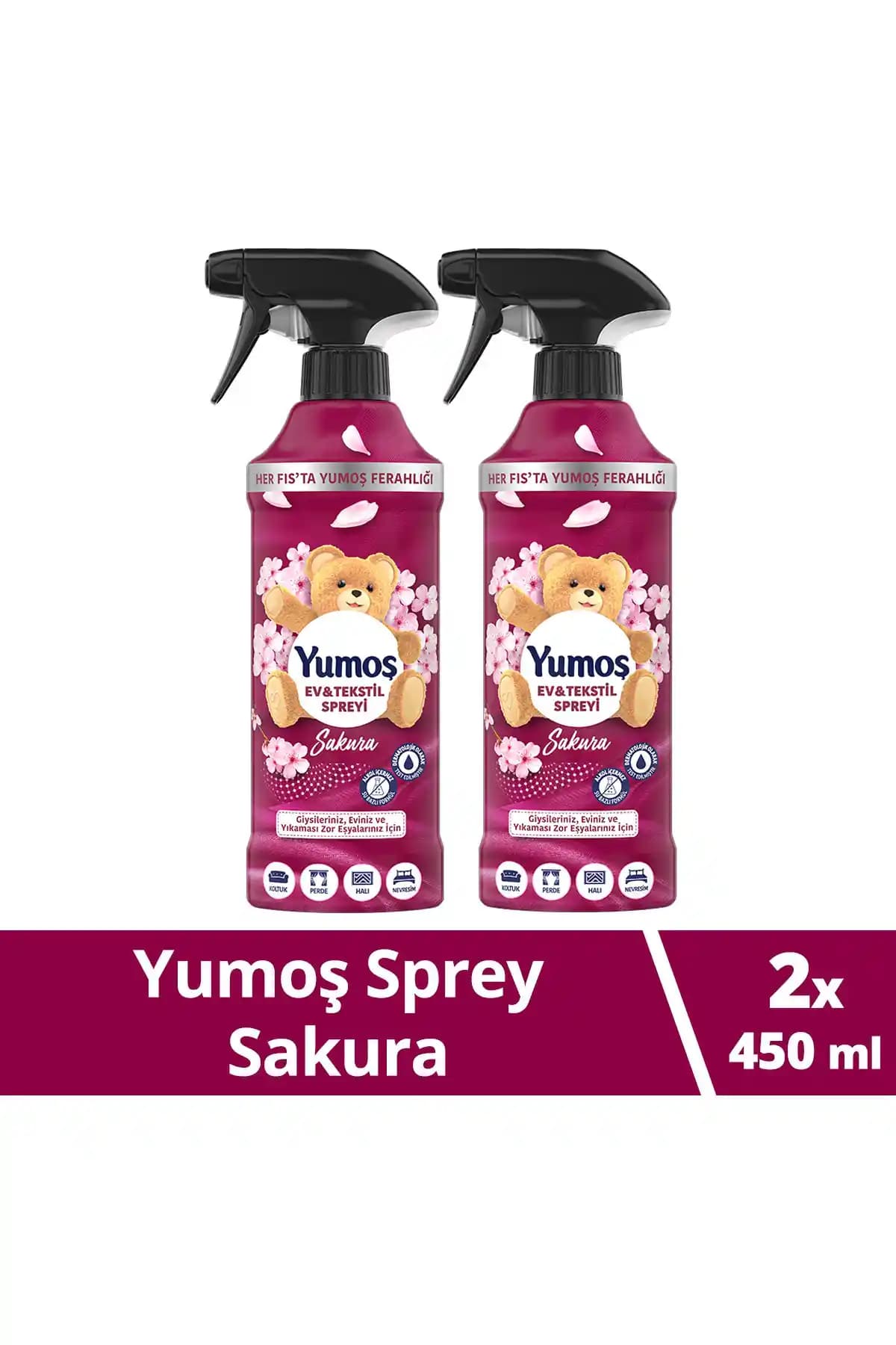 Yumoş Sprey Yıkanması Zor Eşyalar İçin Giysi Spreyi Sakura 450 ml Çift Paket