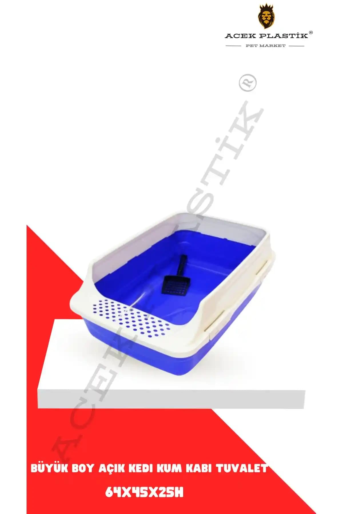 Açık Büyük Kedi Kum Kabı 64x45x25 cm – Beyaz, Türkiye Menşei, Kolay Temizlik