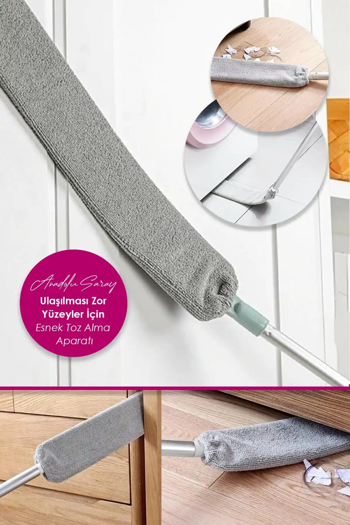 Anadolu Saray Çarşısı Pratik Mikrofiber Başlıklı Dip Köşe ve Girinti Temizleme Fırçası