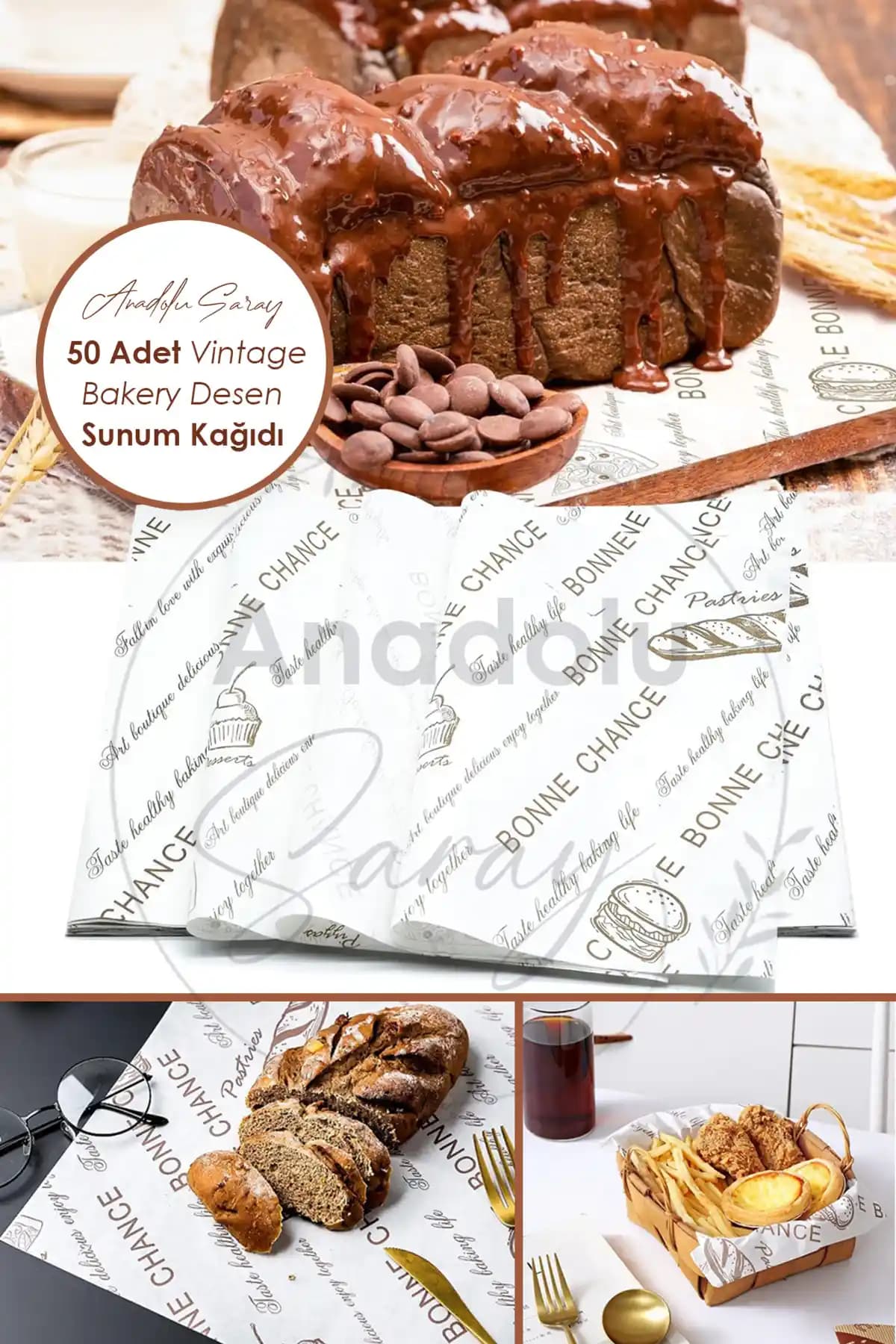 Anadolu Saray Kendinden Desenli Yağlı Kağıt: Vintage Gazete Desenli Sunum Kağıdı