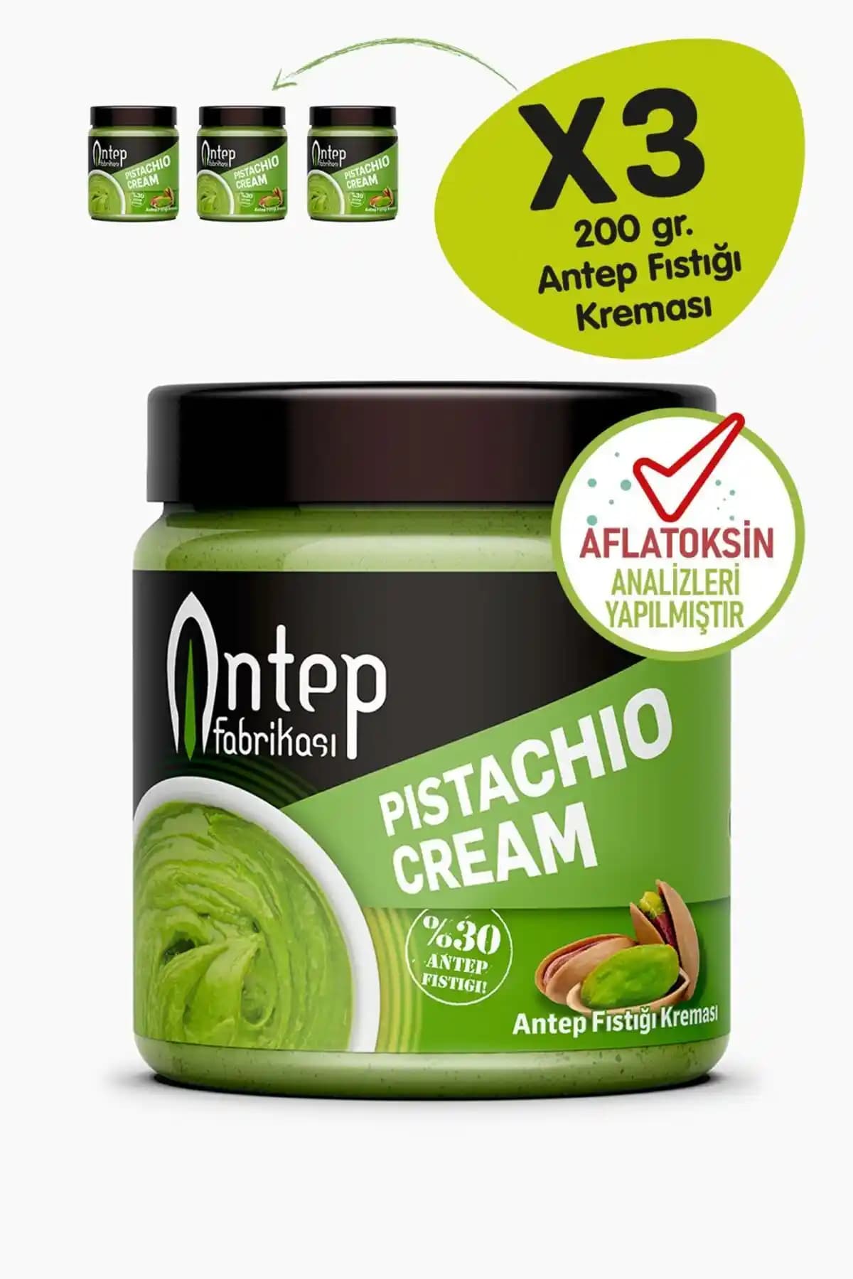 ANTEP FABRİKASI Antep Fıstık Kreması Seti (3 x 200 g) – Zengin Aroma ve Yumuşak Kıvam