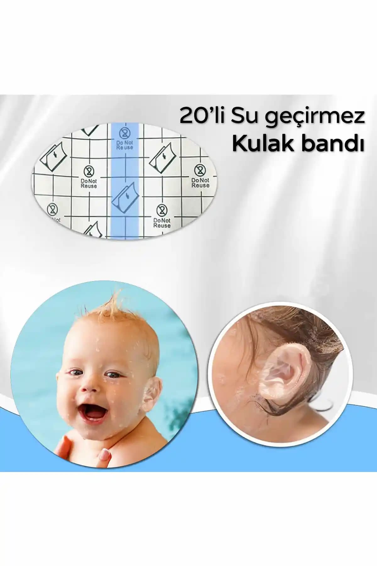 ARVALE Bebekler İçin Su Geçirmez Kulak Koruyucu Bant Seti – 20 Adet, Kolay Uygulama