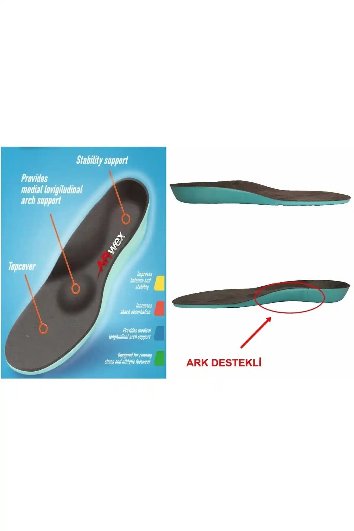 ARWEX Çocuk Ayakkabı Tabanlığı: Hafızalı Köpük, Ark Desteği ve İçe Basma Önleyici