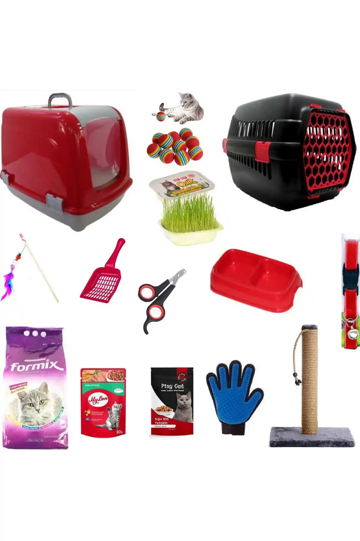 ASATEKNOLOJİ 14’lü Kedi Seti: Kapalı Tuvalet ve Taşıma Çantasıyla Entegre Aksesuar Paketi