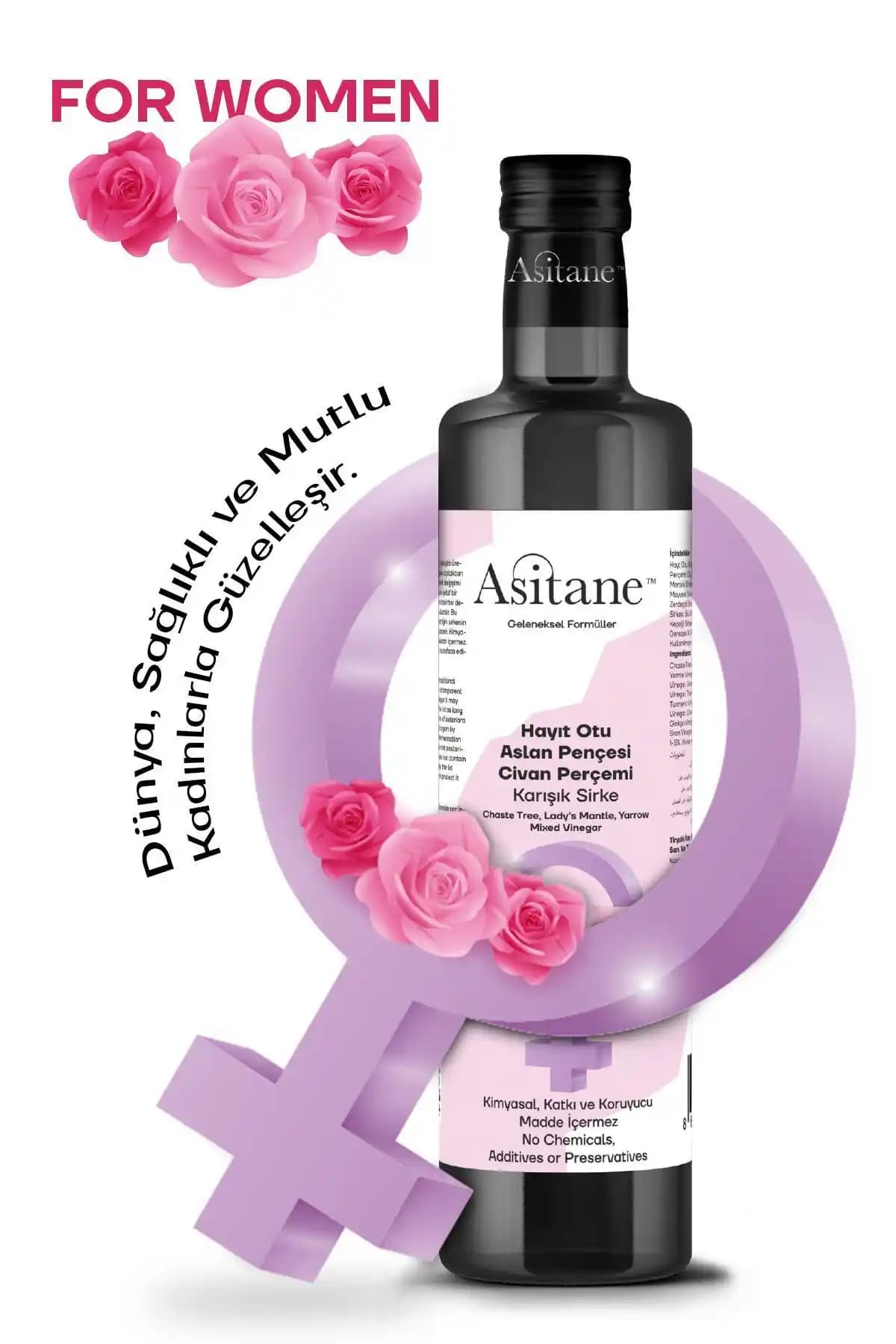 Asitane For Women: Hayıt Otu, Aslan Pençesi ve Civân Perçemi Karışımlı Doğal Sirke 500 ml