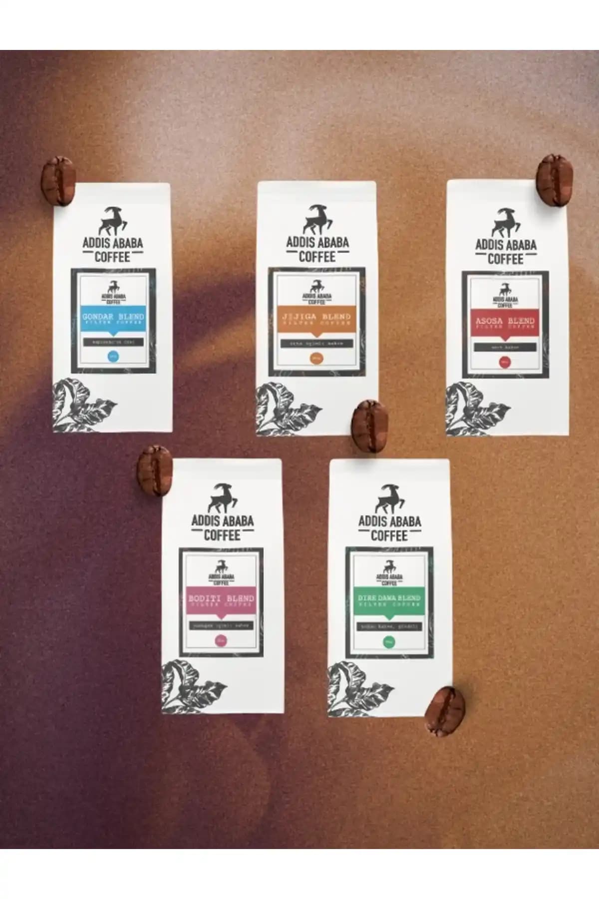 Beş ayrı karışımla Etiyopya kahvelerinin zengin aromalarını taşıyan Addis Ababa Coffee seti