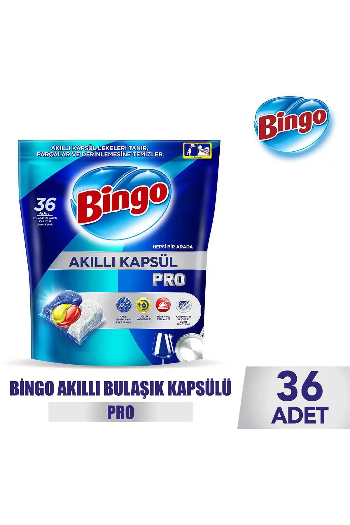 Bingo Akıllı Kapsül Pro Bulaşık Makinesi Deterjanı Tableti – 36 Kapsül, 1000 ml Kapasite