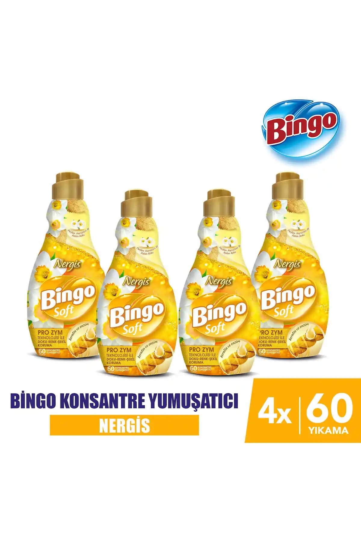 Bingo Soft Konsantre Çamaşır Yumuşatıcı Nergis 1,44 L x 4 Adet – Lif Koruma