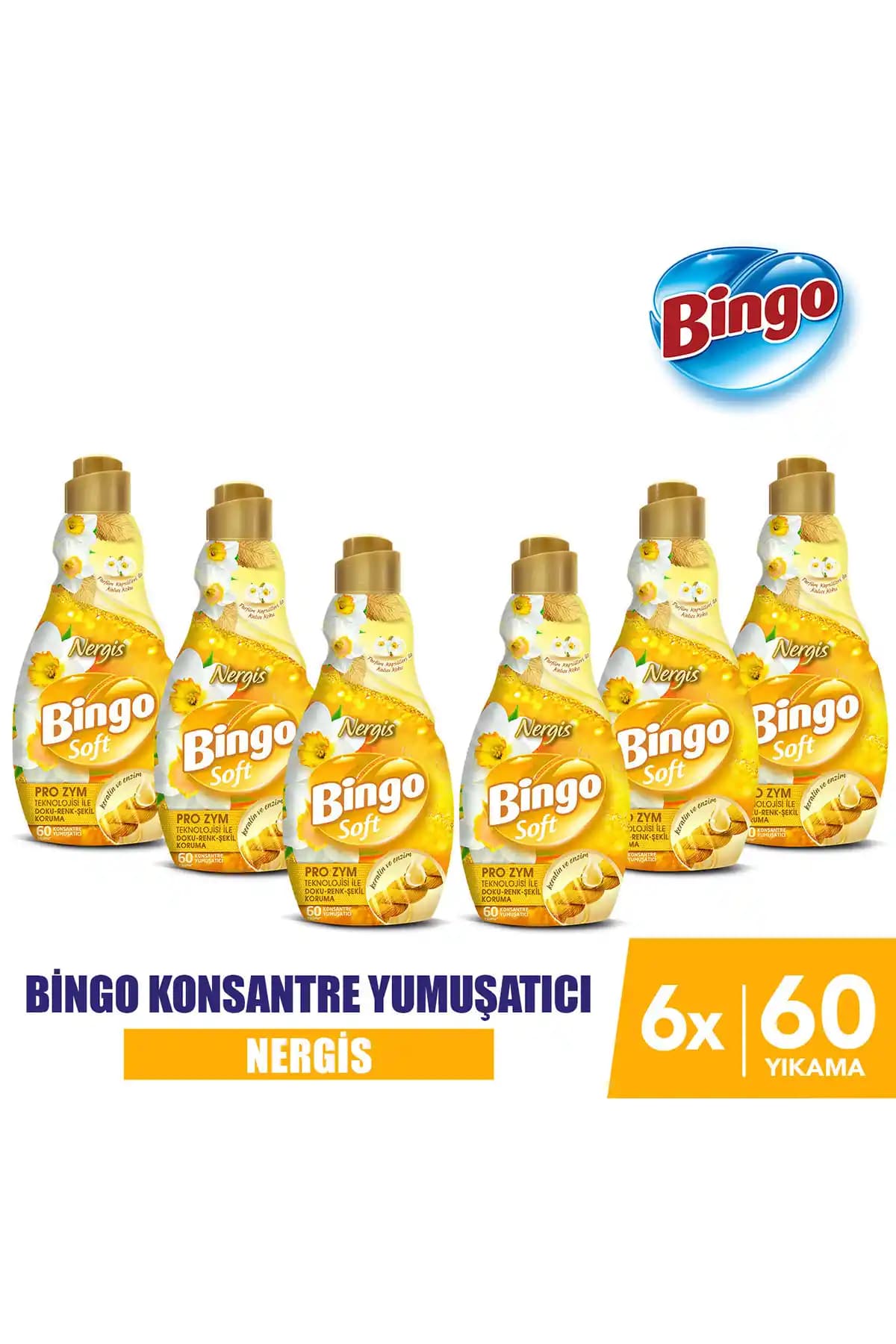 Bingo Soft Konsantre Çamaşır Yumuşatıcı Nergis: Renk ve Doku Koruması (1.44 L, 6'lı Paket)