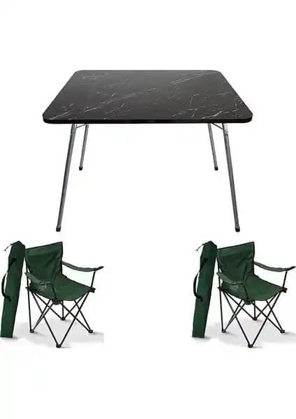 Bofigo 60x80 Granit Desenli Katlanır Masa ve 2 Sandalye Seti – Yerli Üretim, Dış Mekân