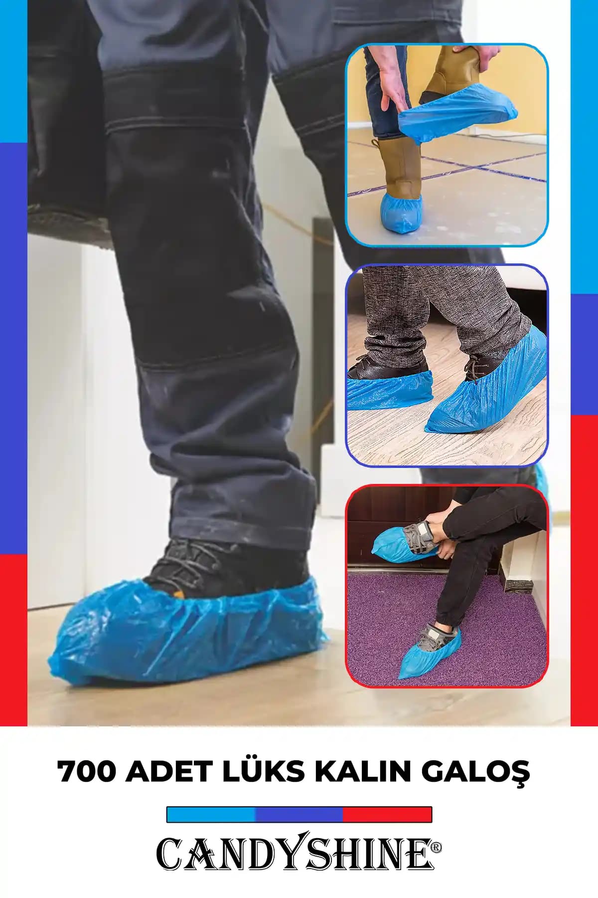 CandyShine Premium Kalite Galoş: 22 Mikron, 700 Adet, Mavi, Yerli Üretim, Su Geçirmez
