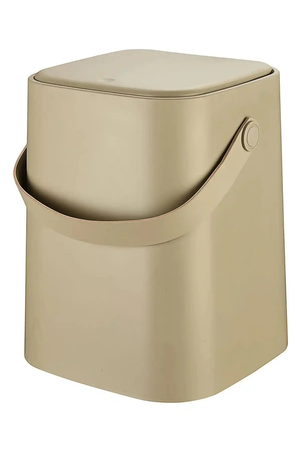 Carat Home 8 Litre Click Kapaklı İç Kovalı Tezgah Üst Mutfak Çöp Kovası Latte – Büyük Boy