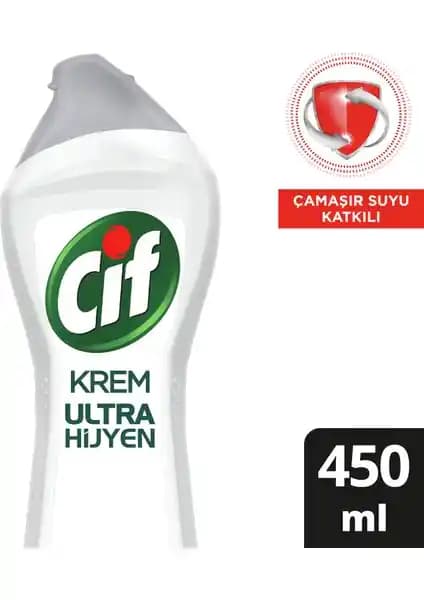 Cif Krem Ultra Hijyen 450 ml ile çok yüzeyli temizliğe güvenilir krem formülü