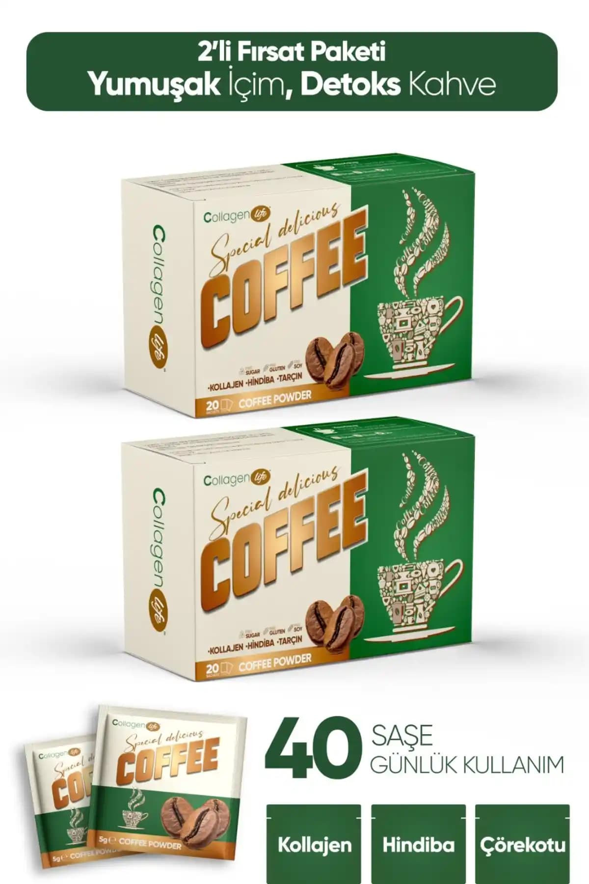 Collagen Life Hindiba Detoks Kahvesi: Hindiba, Kolajen, Garcinia ve Çörek Otu İçeren Destek