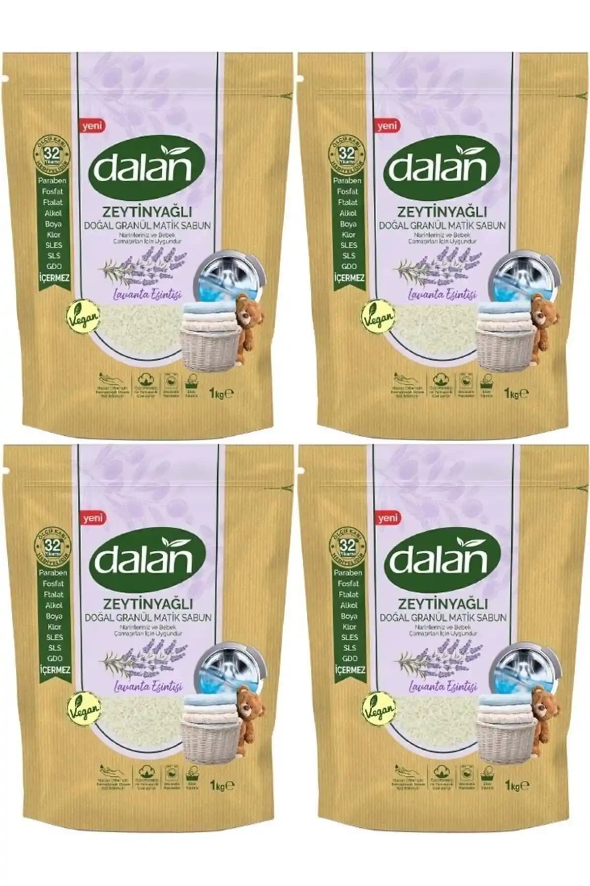 Dalan Granül Doğal Lavanta Esintisi 4 x 1 kg: Lavanta Kokulu Günlük Çamaşır Deterjanı