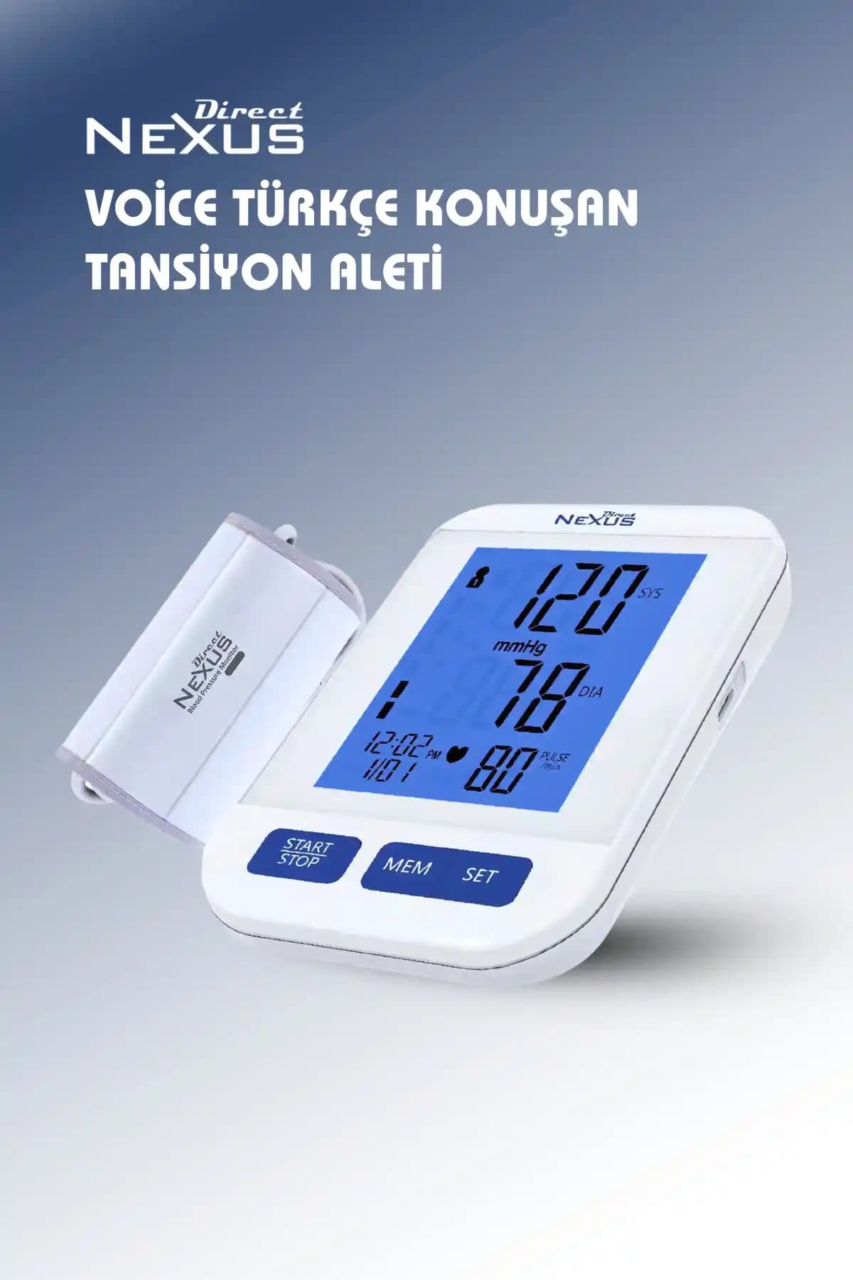 Direct NEXUS Konuşan Otomatik Koldan Tansiyon Aleti: Dijital Ekranlı Ev Ölçüm Cihazı