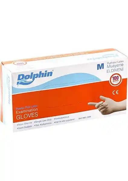 Dolphin Beyaz Pudrasız Lateks Eldiven M – Tek Kullanımlık, 100’lü Paket, Hijyen ve Konfor