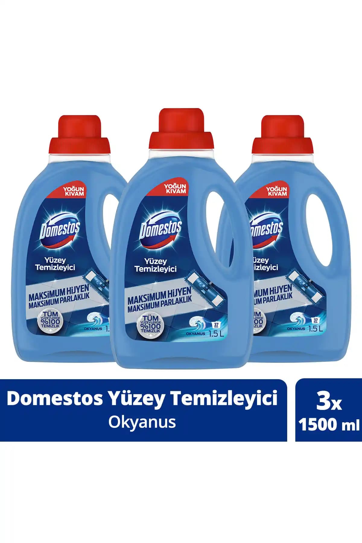 Domestos Yüzey Temizleyici Okyanus – Türkiye üretimi, 3’lü 1,5 L setiyle alan temizliği