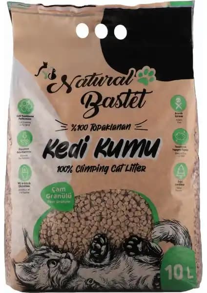 Enpatiks Natural Bastet Kedi Kumu: Doğal Çam Kokulu, Topaklanan, Kalın Taneli, 10 Litre