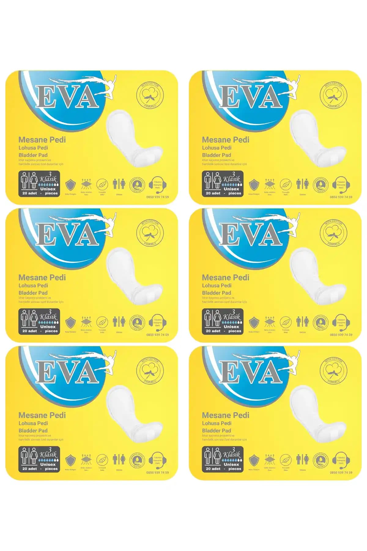 EVA Ekstra Medium Orta İnkontinans Mesane Pedi, M Beden, 120 Adet, 33 cm, Gün Boyu Koruma