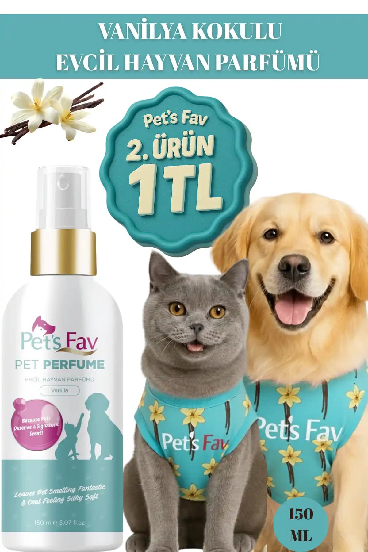Evcil Hayvanlar İçin Vanilya Kokulu Tüy Bakım Spreyi (150 ml) – Güvenli, Tehlikesiz Formül
