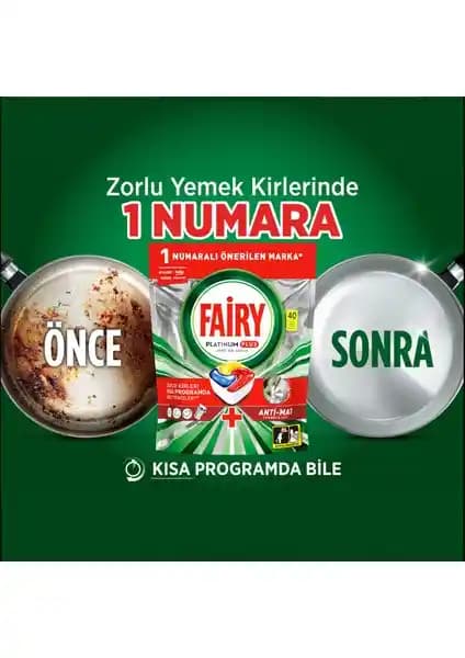 Fairy Platinum Plus Bulaşık Makinesi Tableti – Limon Kokulu, 40 Yıkama Kapasitesi