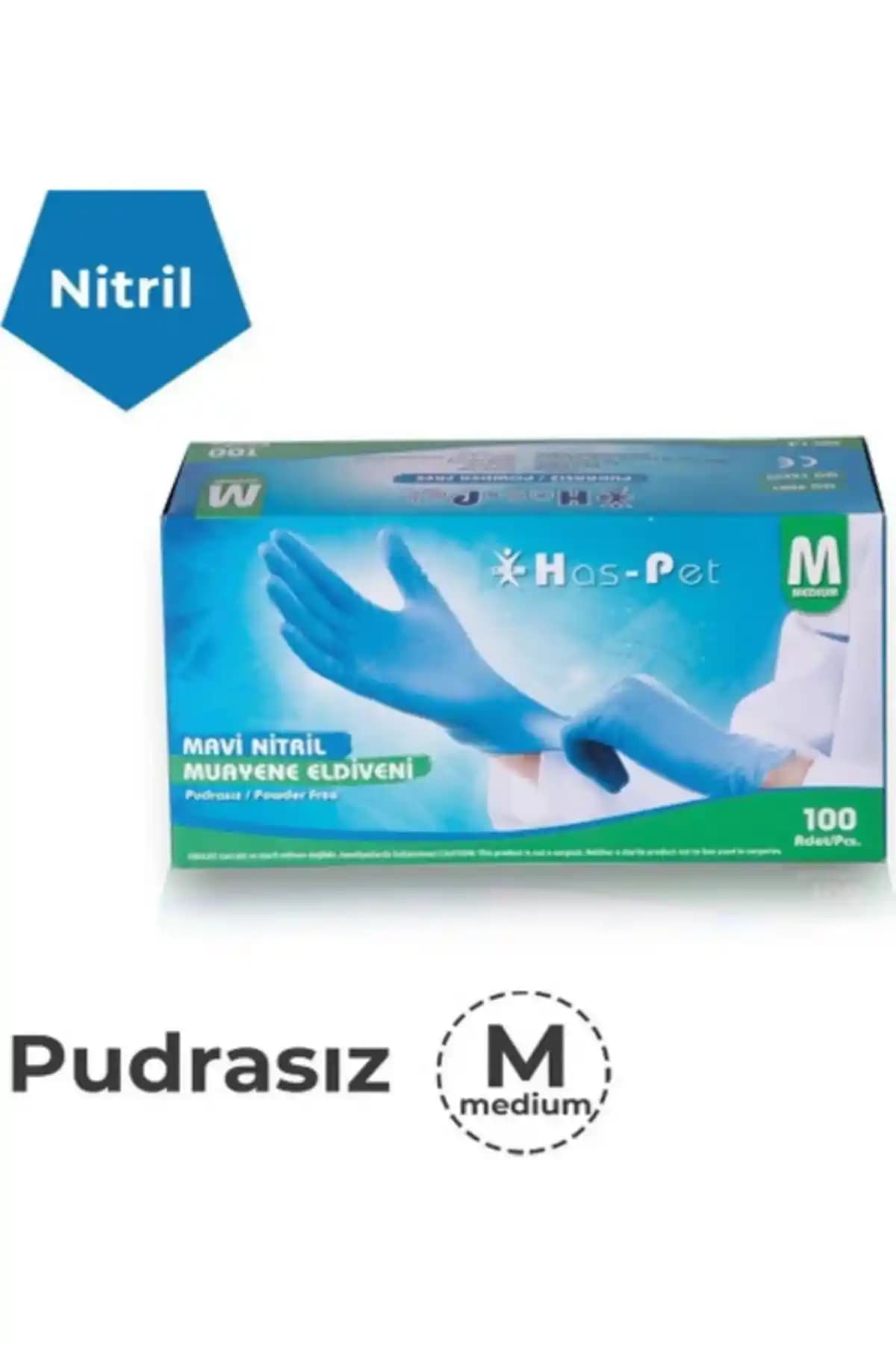Has-Pet Cerrahi Eldiven: Pudrasız Nitril Eldivenler, Mavi Renkli 100'lü Paket