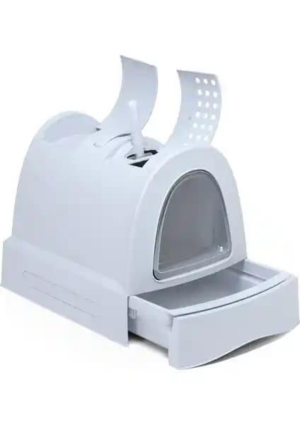 İmac Zuma Çekmeceli Kapalı Kedi Tuvaleti – Buz Mavisi, 40x56 cm, Yüksek Giriş