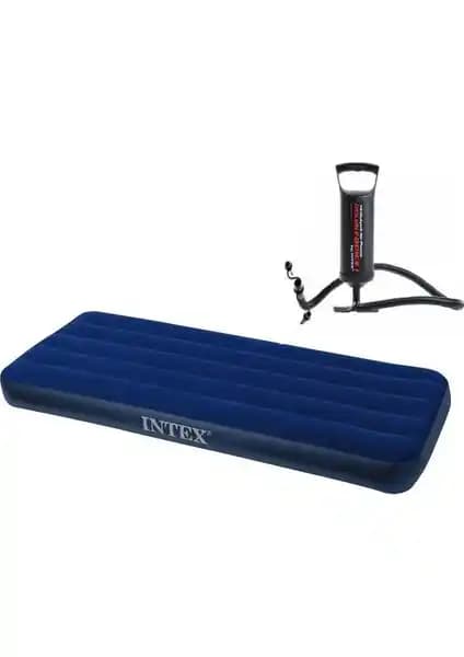İntex Kadife Kaplı Tek Kişilik Kamp Yatağı 76x191x22 cm, Pompa Dahili ile Hemen Şişirme