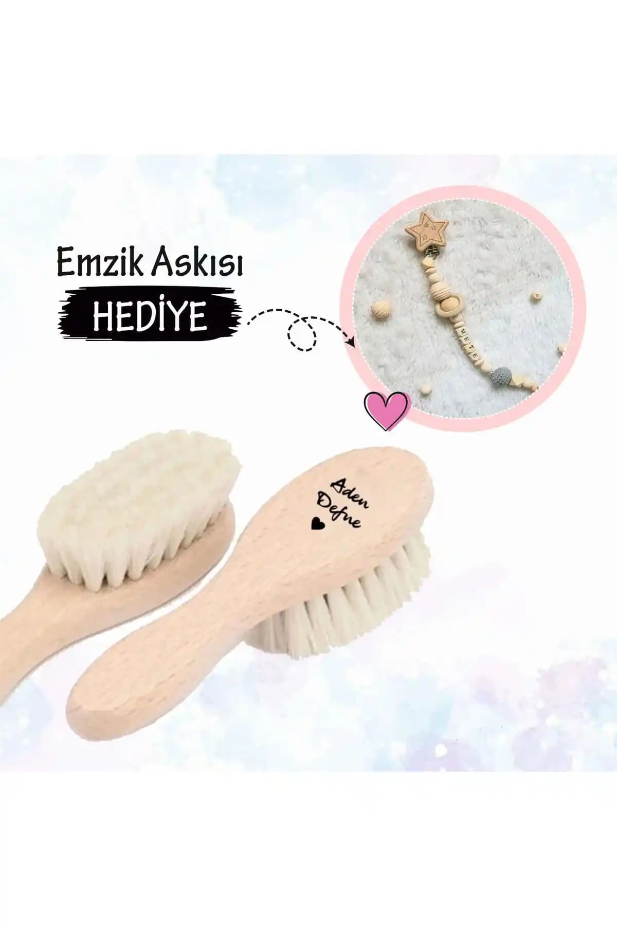 İsme Özel Keçi Kılı Tarak ve Emzik Askısı: Bebek Bakımında Nazik ve Güvenli Çözüm