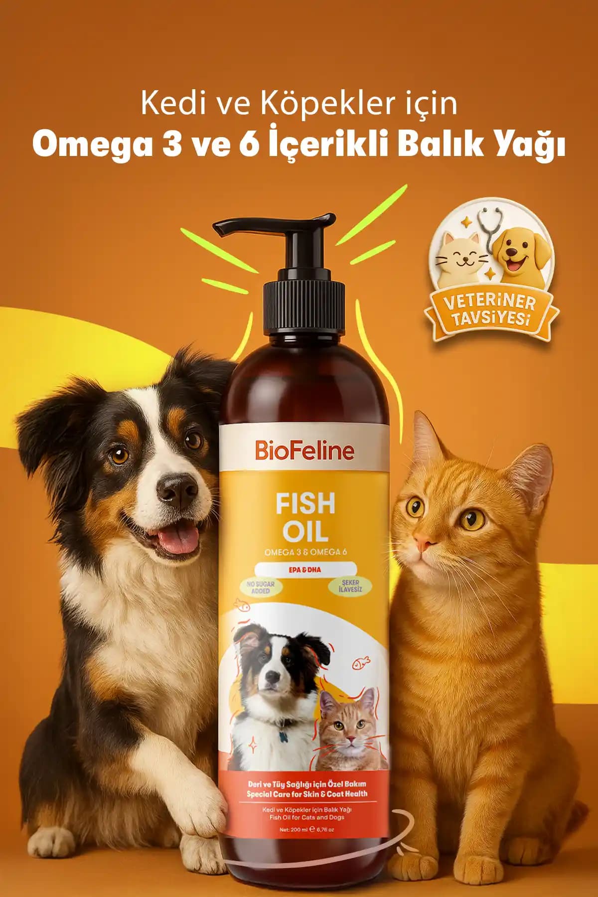 Kedi ve Köpekler İçin BioFeline Omega-3 ve 6 Balık Yağı ile Biotin Takviyesi