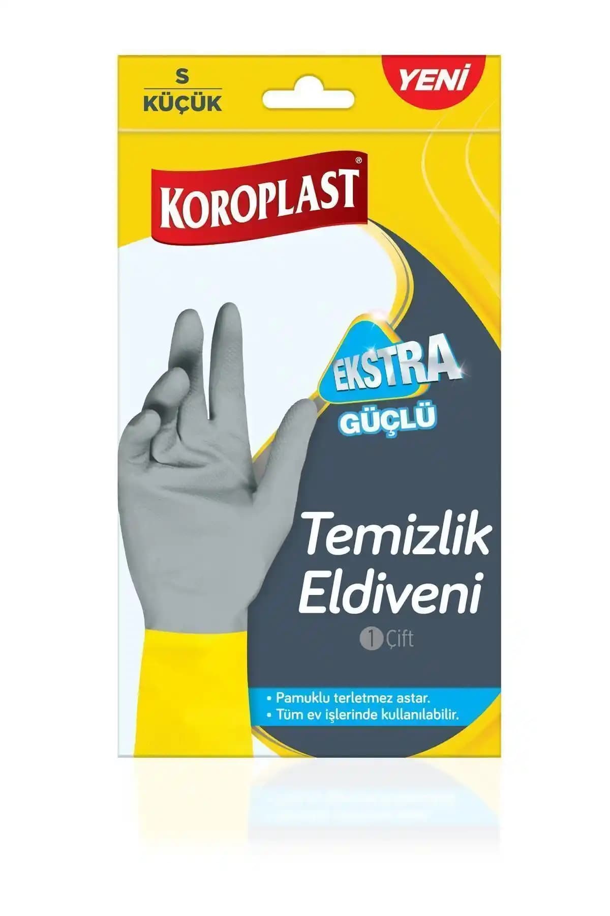 Koroplast Ekstra Güçlü Temizlik Eldiveni: Dayanıklı Dış Yüzey ve Pamuklu Astar