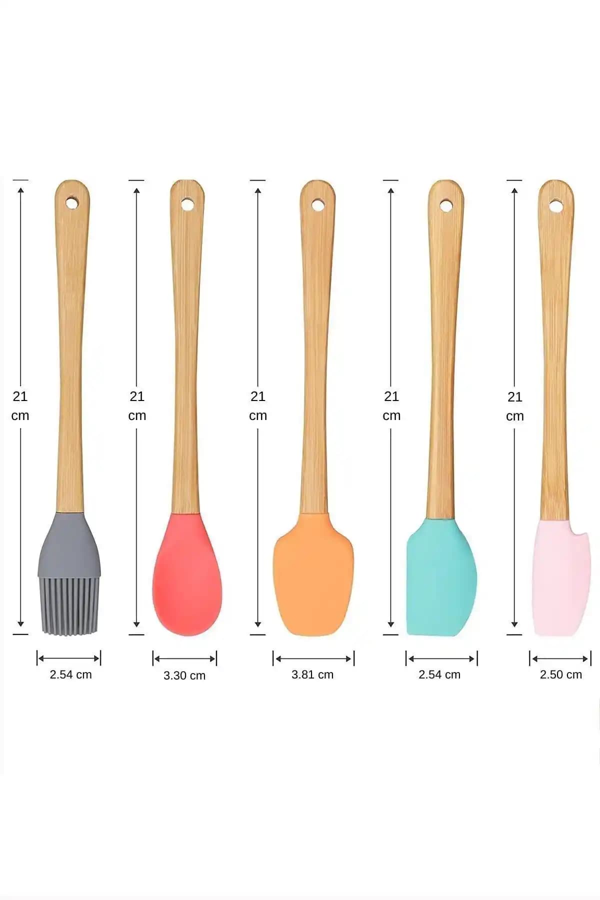Küçük EW 5 Parça Mini Silikon Spatula Seti; Bambu Saplı, BPA İçermeyen, Isıya Dayanıklı