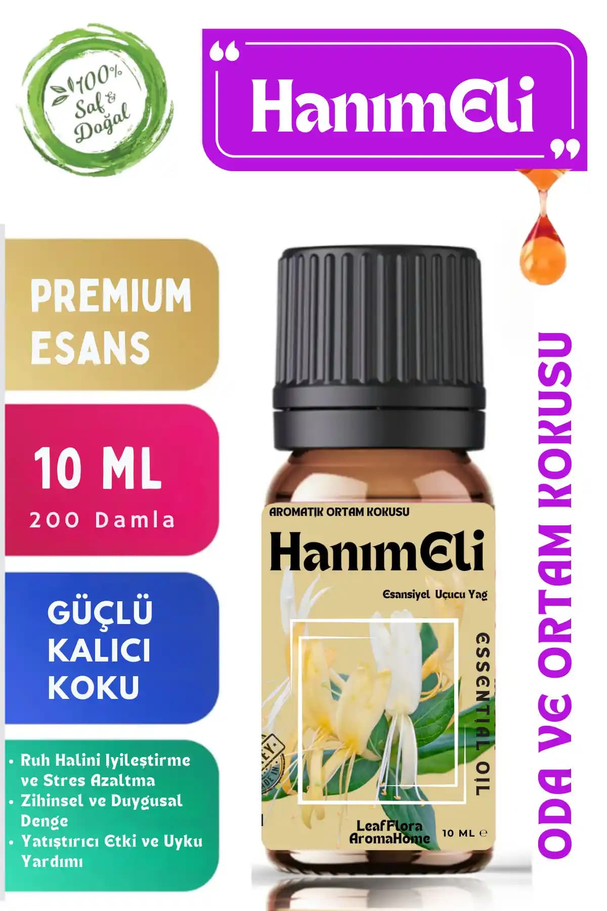 LeafFlora AromaHome Hanımeli Esansiyel Uçucu Yağıyla Evde Ferah ve Kalıcı Atmosfer