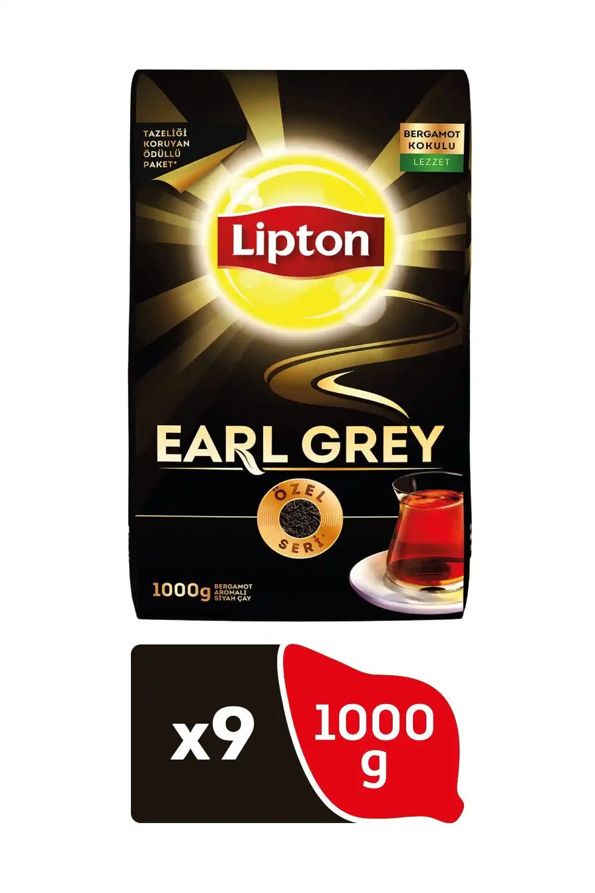 Lipton Earl Grey Dökme Çay 9 Paket, Türkiye Menşeli Bergamot Aromalı Siyah Çay Deneyimi