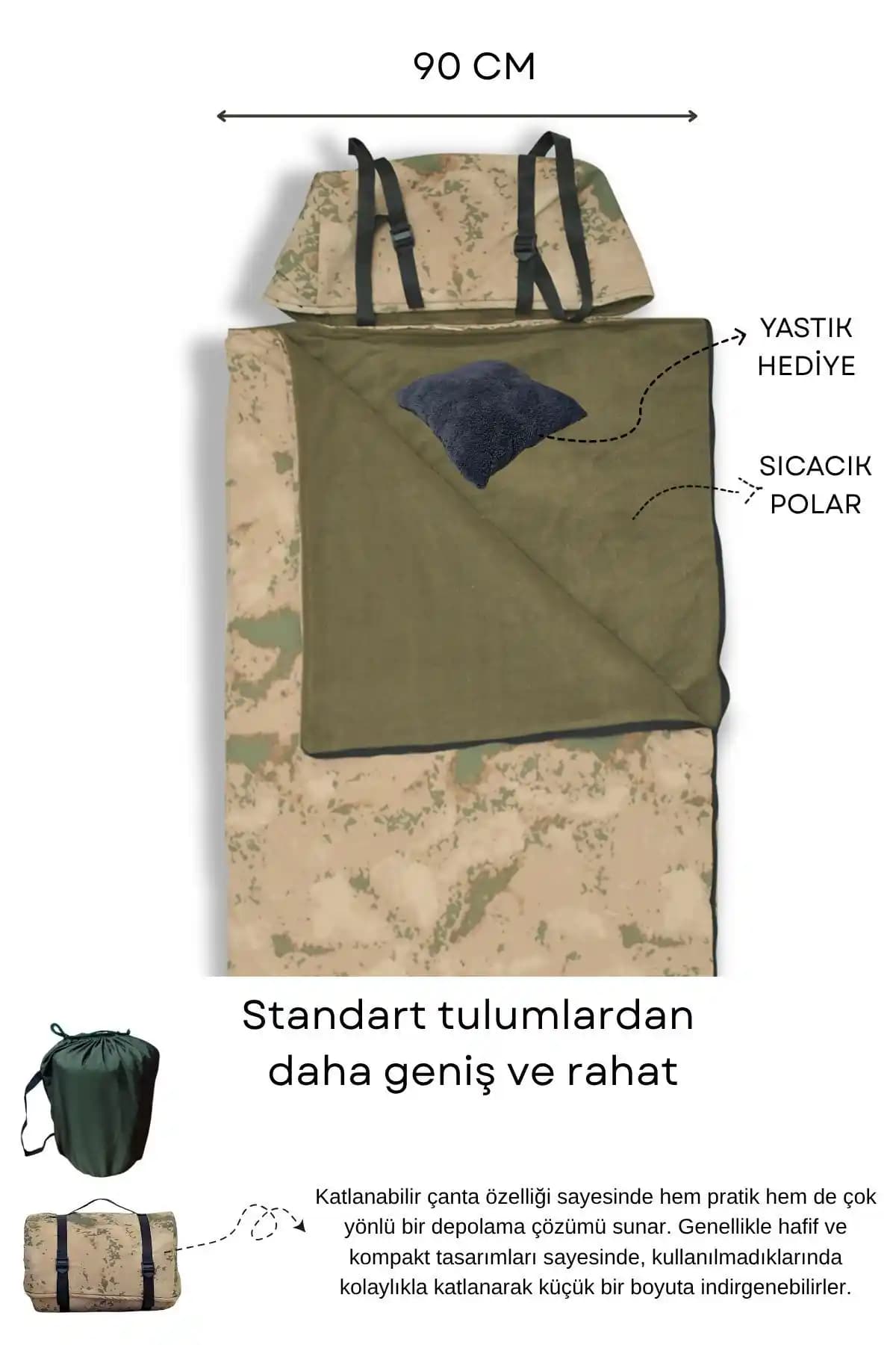 Med Online Geniş Kamuflaj Uyku Tulumu (-25°C) – Su Geçirmez, 90 cm Genişlik, 4 Mevsim