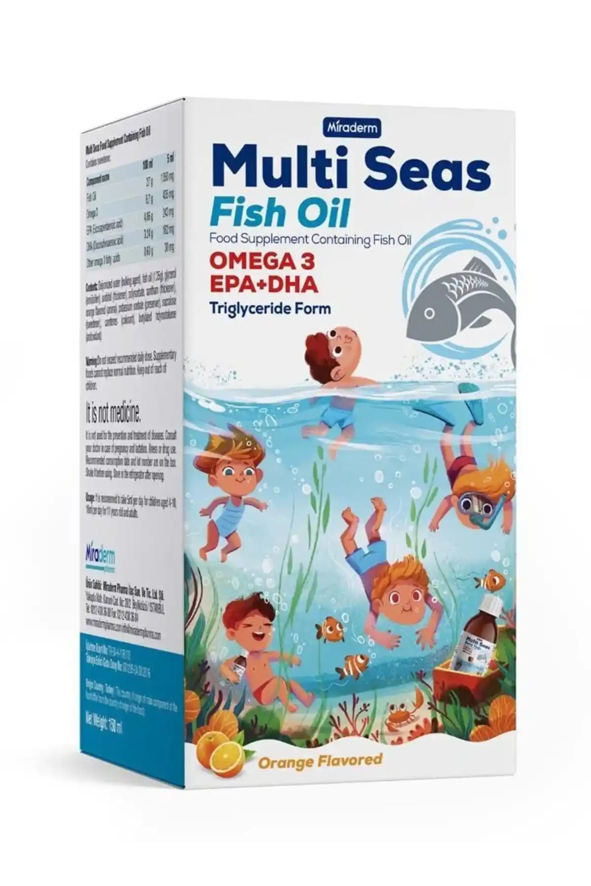 Miraderm Multi Seas Omega-3 Yağ Portakal Aromalı 150 ml – Sıvı Balık Yağı Takviye