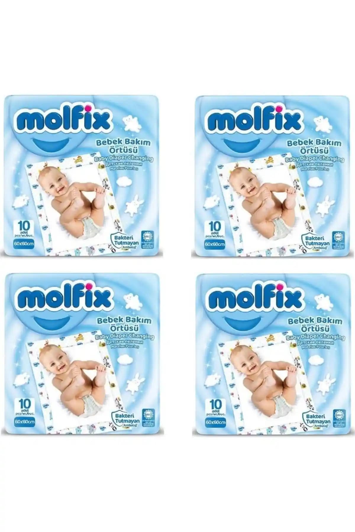 Molfix Bebek Bakım Örtüsü: 40 adet, 60×60 cm, kullan-at ve sızıntıya karşı hijyenik çözüm