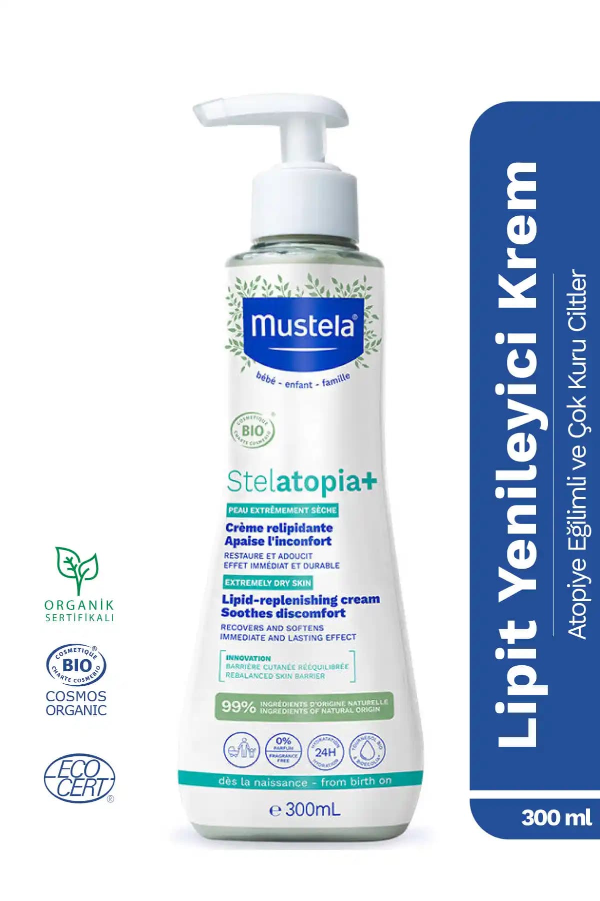 Mustela Stelatopia Cilt Bariyeri Yenileyici Krem 300 ml: Doğal, Kokusuz ve Aile Boyu