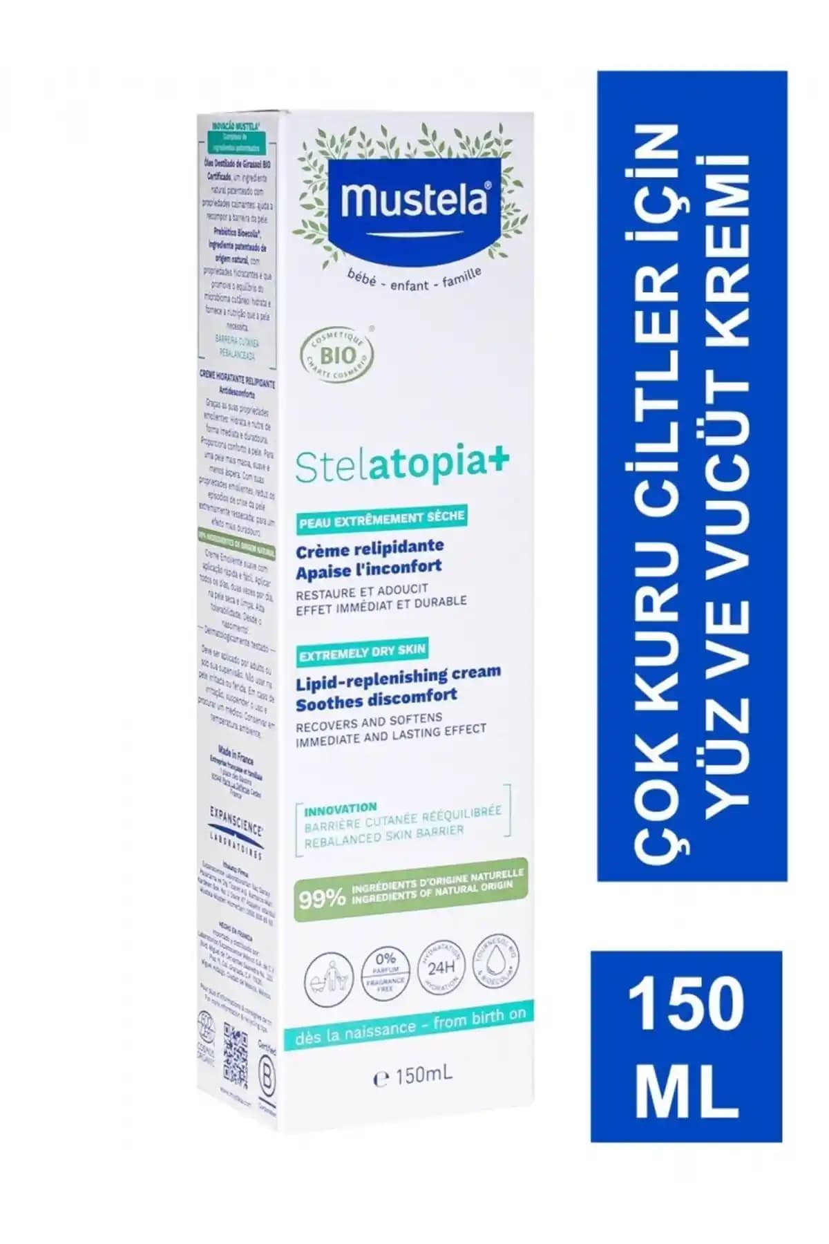 Mustela Stelatopia Lipit Yenileyici Krem 150 ml: Kuru ve Hassas Ciltler İçin Güvenli Yatıştırıcı Bariyer Desteği