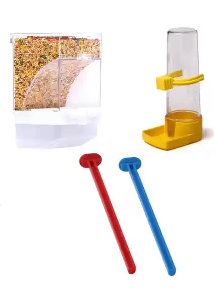 Mutlu Tavukçuluk Akıllı Yemlik Seti: Şeffaf Yemlik ve Suluğu, 2 Tünekle Kafes İçin