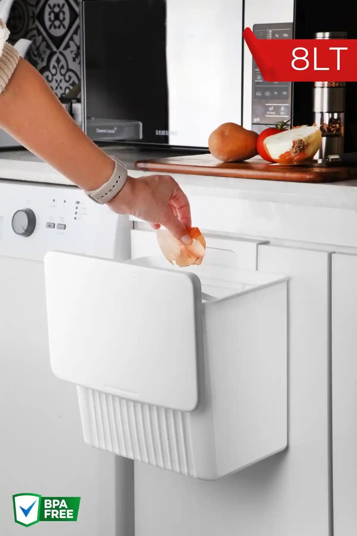 Nandy Home Askılı 8 L Mutfak Çöp Kutusu – Yerli Üretim, BPA İçermeyen ve Kolay Montaj