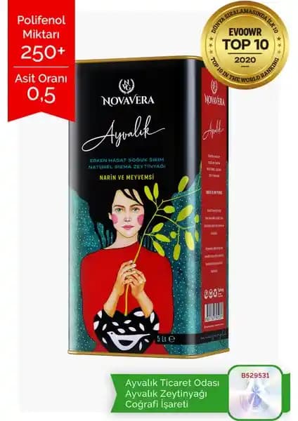 NovaVera Ayvalık Erken Hasat Natürel Sızma Zeytinyağı 5 L: Aromatik ve Fenolik İçerik