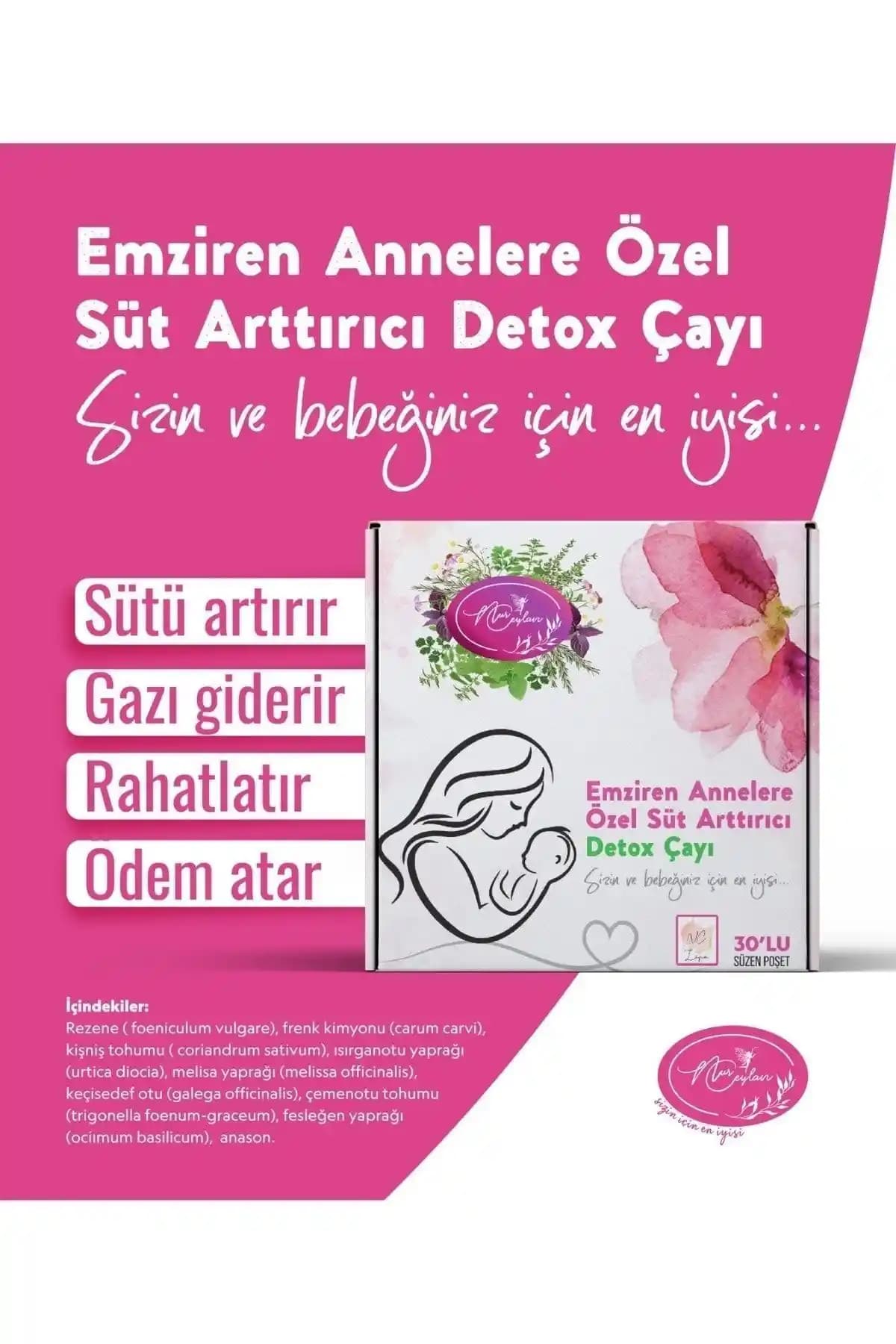 NURCEYLAN 30 Kullanımlık Anne Sütünü Artırıcı, Gaz Azaltıcı ve Toksin Atıcı Bitki Çayı