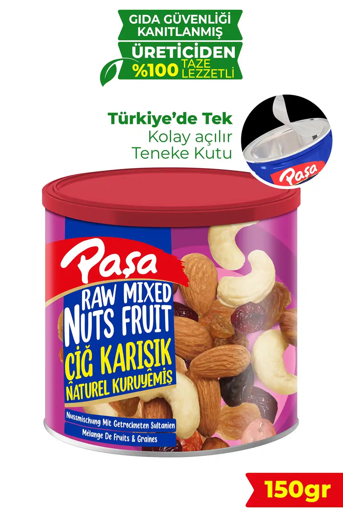 Paşa Kuru Karışık Çiğ Kuru Yemiş Teneke Kutuda 150 g – Doğal Yüksek Kaliteli Atıştırmalık