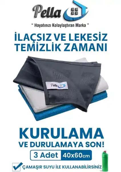 Pell By Erwa Pella Active Üçlü Mikrofiber Bezi Seti 40x60 cm – Çamaşır Suyu Uyumlu