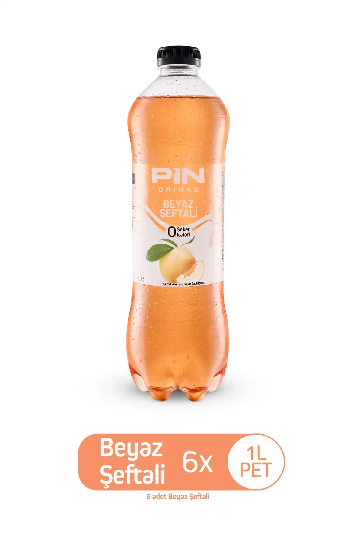 Pin Beyaz Şeftali Beyaz Çaylı Özel Seri – Şekersiz ve Kalorisiz, 1 Litre x 6 Adet, Türkiye