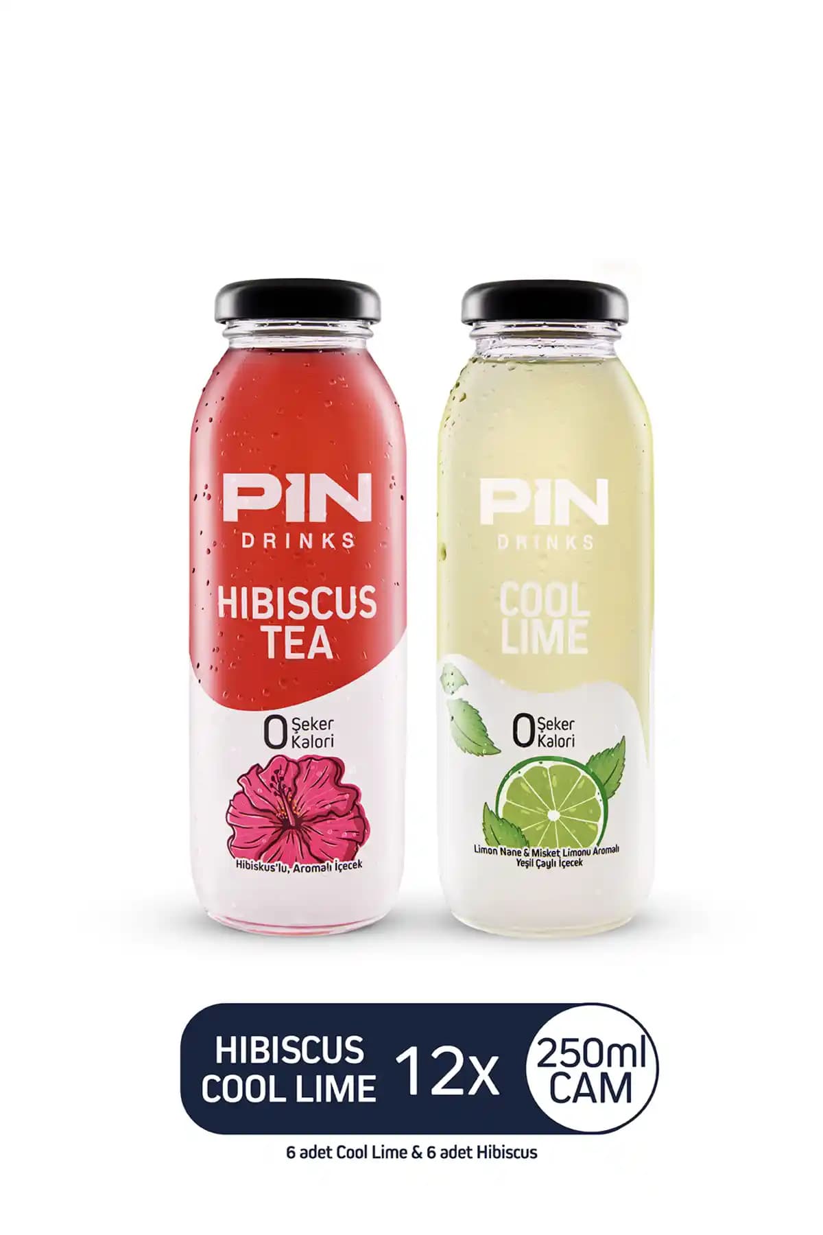 Pin Hibiskus Çayı & Cool Lime Seti: Şekersiz, Kalorisiz İçecekler (12 Adet)
