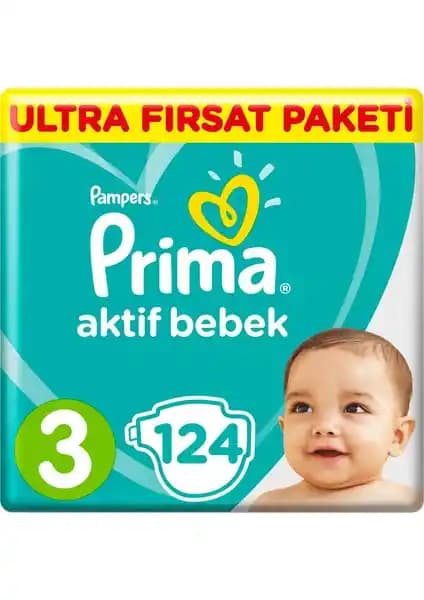 Prima Bebek Bezi Aktif Bebek Midi – 124 Adet, 6–10 kg aralığında güvenli sızdırmazlık