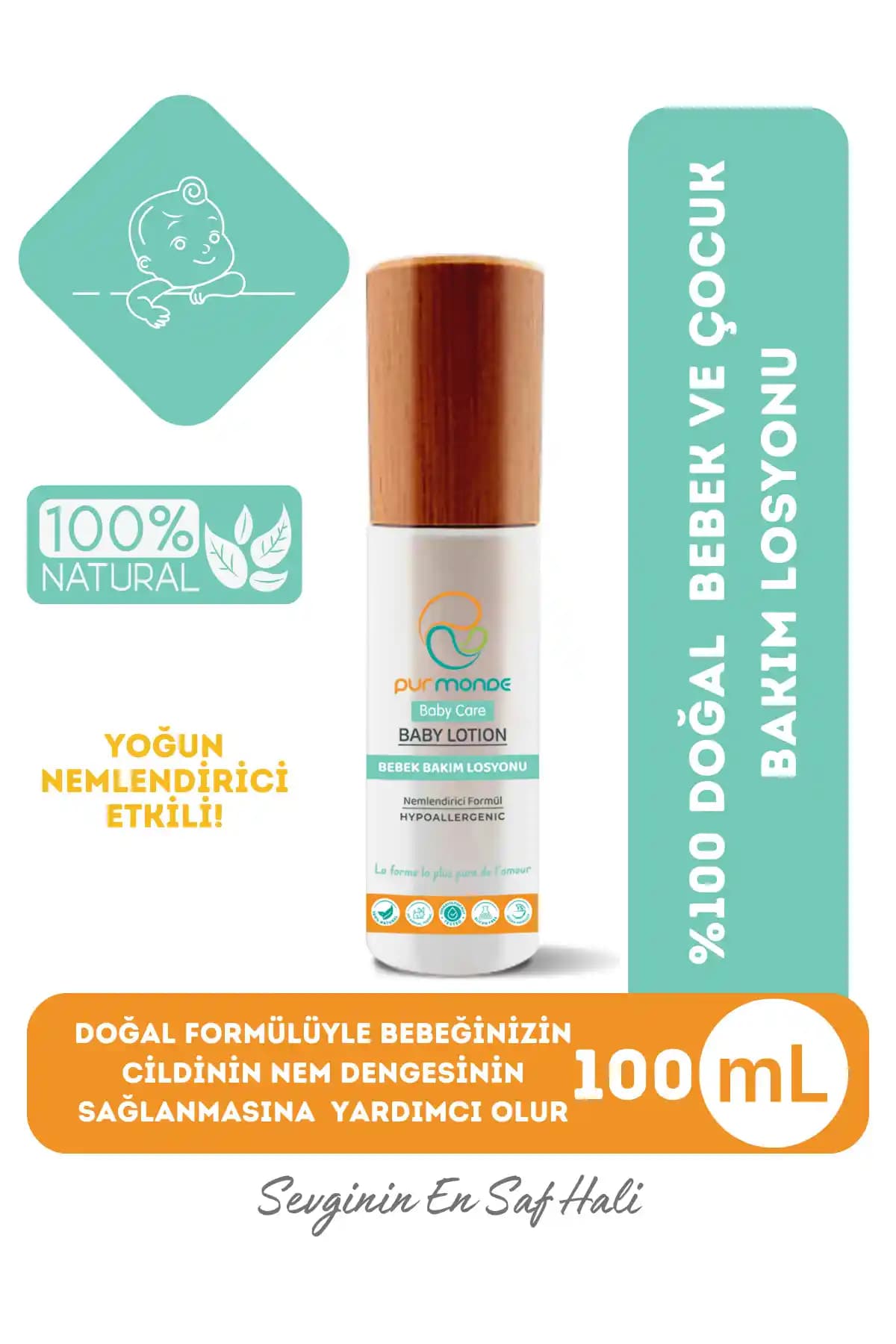 Pur Monde Doğal Bebek Bakım Losyonu 100ML: Doğal İçerik, Hızlı Emilim ve Yatıştırıcı Nem